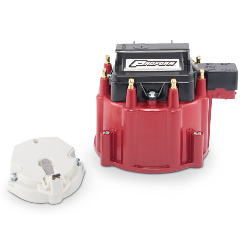 Engine Distributor GM HEI Coil; Cap and Rotor Kit; Red&nbsp;Cap
