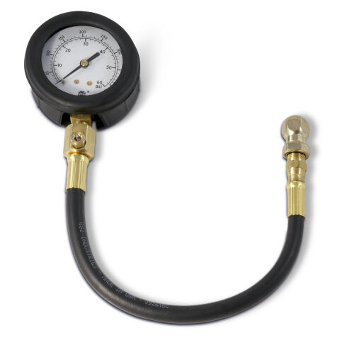 Tire Pressure Gauge; 0-60 PSI Range; 1-1/2 Diameter Face; Inc Hose and&nbsp;Chuck