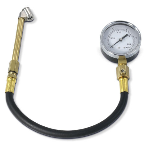 Tire Pressure Gauge; 0-15 PSI Range; 1-1/2 Diameter Face; Inc Hose and&nbsp;Chuck