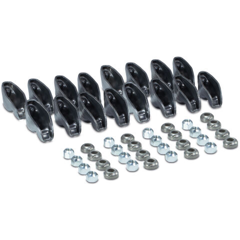 Engine Rocker Arms; Long-Slot Stamped Style; 1.6 Ratio; 3/8 Stud; Fits SB&nbsp;Chevy