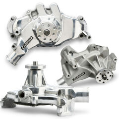 Manual Water Pumps High-flow aluminum mechanical pumps for Chevy, Ford, and MOPAR &mdash; long and short styles.