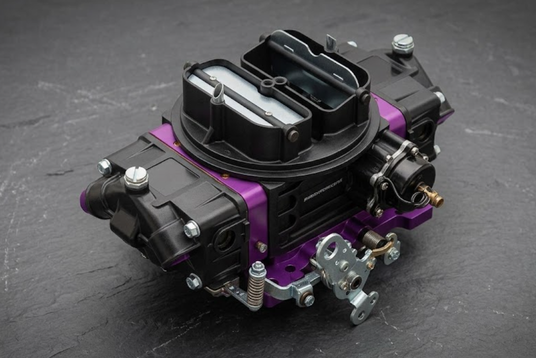 Violet PROFORM Street Strip Carburetor displayed on top of a gray ground.